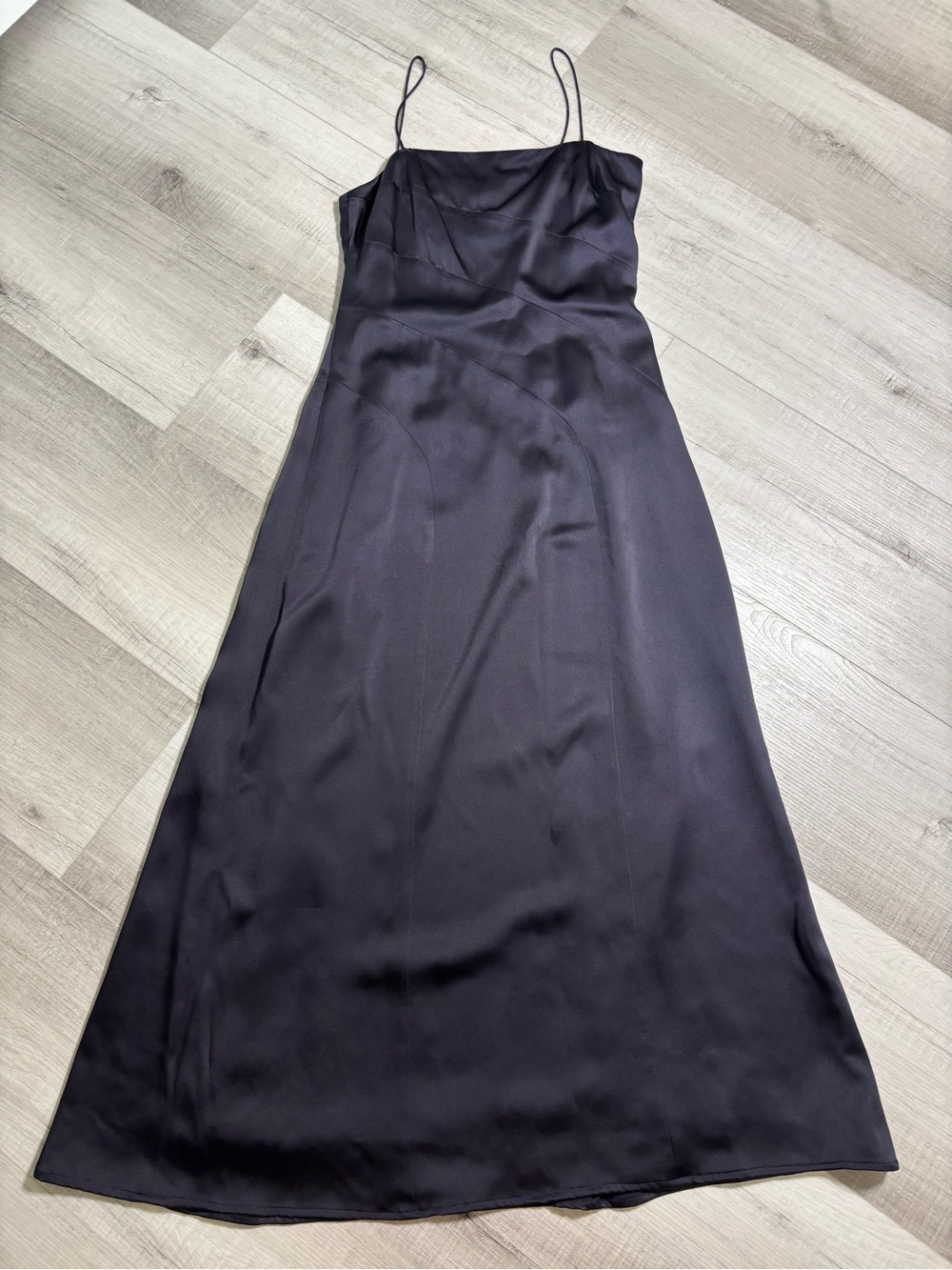 Ann Taylor Black Satin Maxi Dress Size 6 Slip Formal Prom Wedding